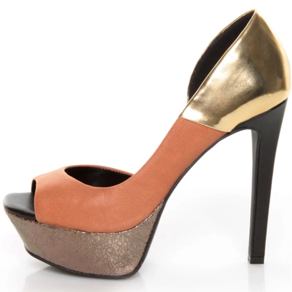 Jessica Simpson BEDE2 Brule/Gold Peep-Toe Heels 9